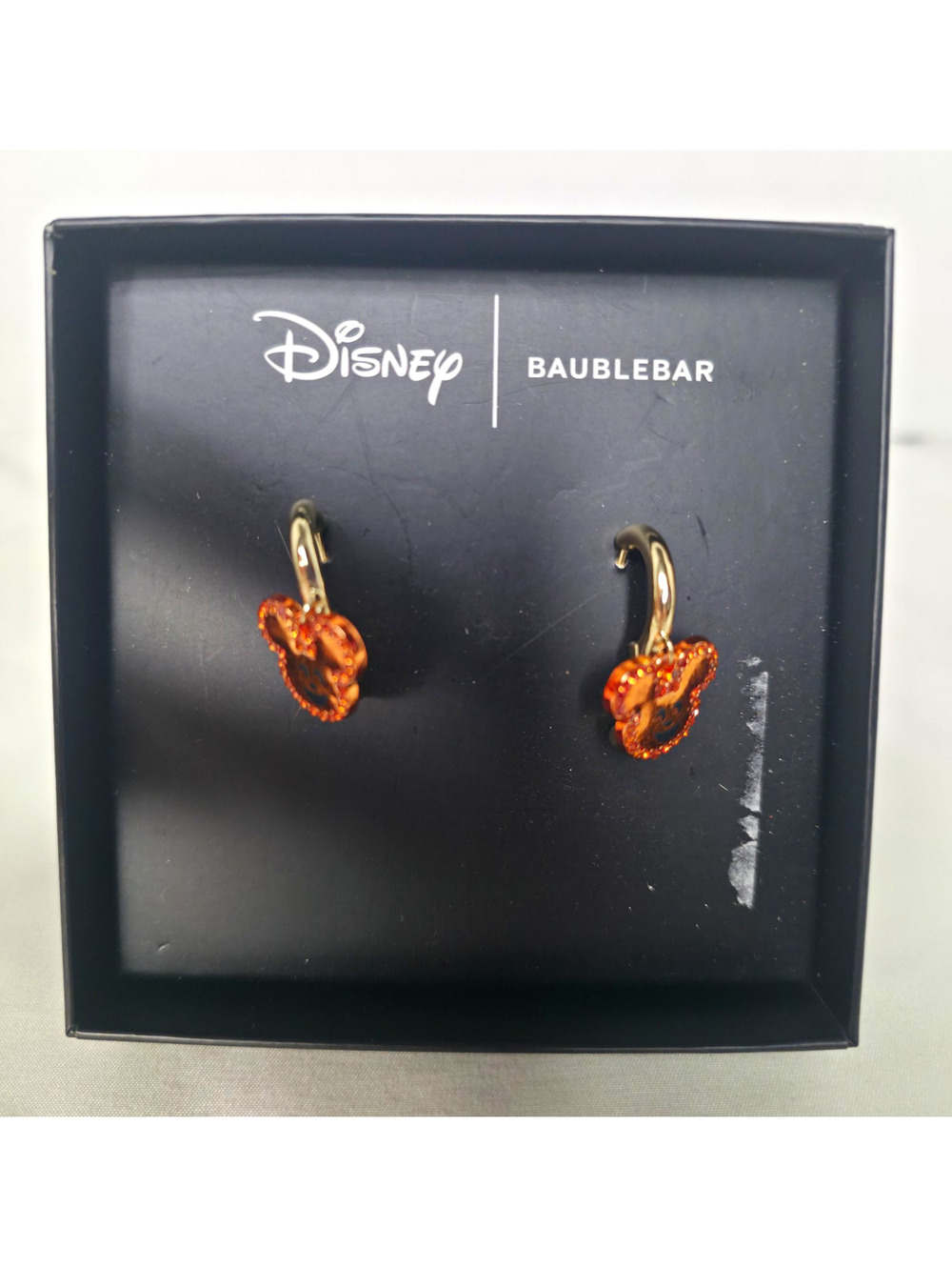 Disney BaubleBar Mickey Pumpkin Hoop Earrings Halloween Jack O Lantern NIB